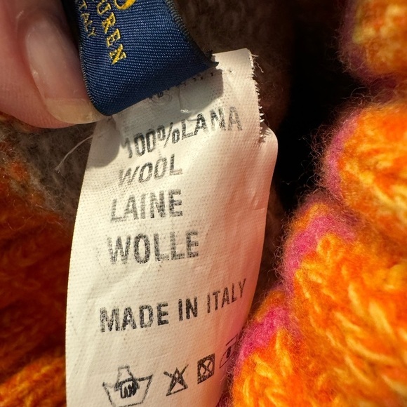 Polo Ralph Lauren Striped Pom-Pom Hat. Beanie pink/orange/gray 100% wool Italy - Picture 5 of 7